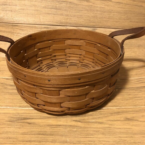 Longaberger basket dated 1995 and signed basket with two side leather handles - Picture 3 of 9